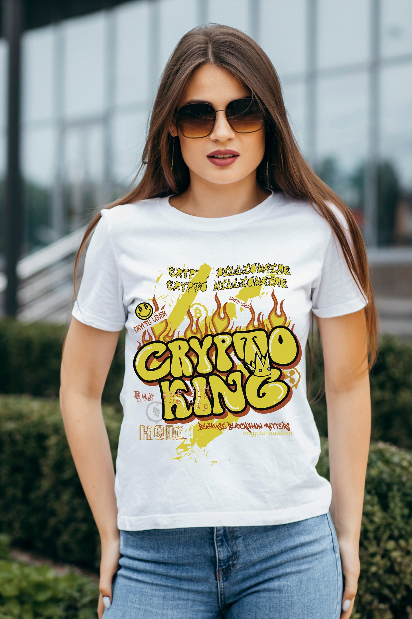 Crypto King Graphic Art Half Sleeve Black T-shirt for Women
