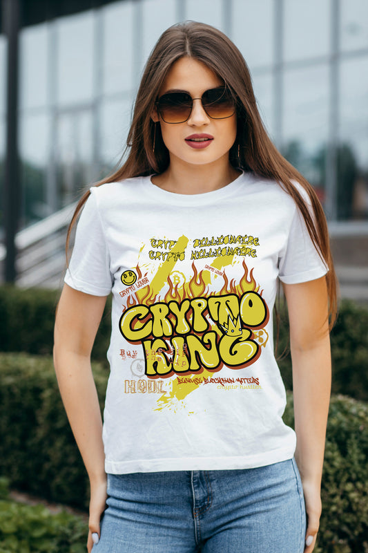 Crypto King Graphic Art Half Sleeve Black T-shirt for Women