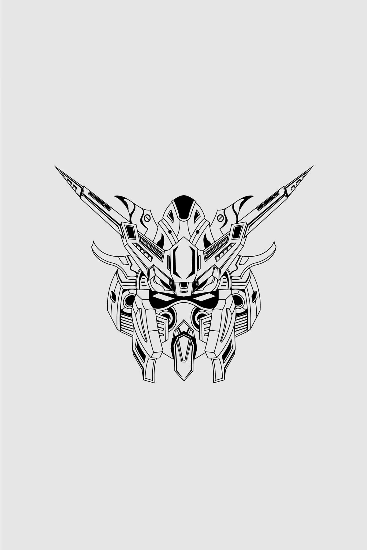 Mecha Head Illustration Graphic Art Grey Half Sleeve Unisex T-shirt