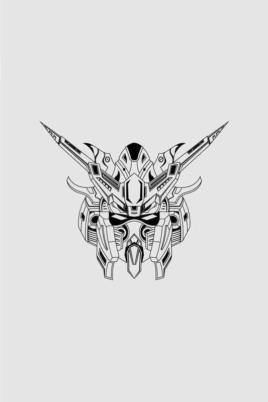 Mecha Head Illustration Graphic Art Grey Half Sleeve Unisex T-shirt