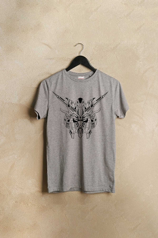 Mecha Head Illustration Graphic Art Grey Half Sleeve Unisex T-shirt