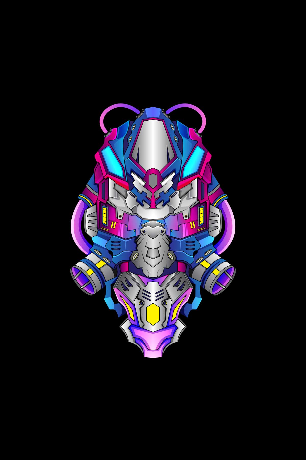 Mecha Cyberpunk Warrior Head Graphic Art Half Sleeve Oversized Unisex T-shirt