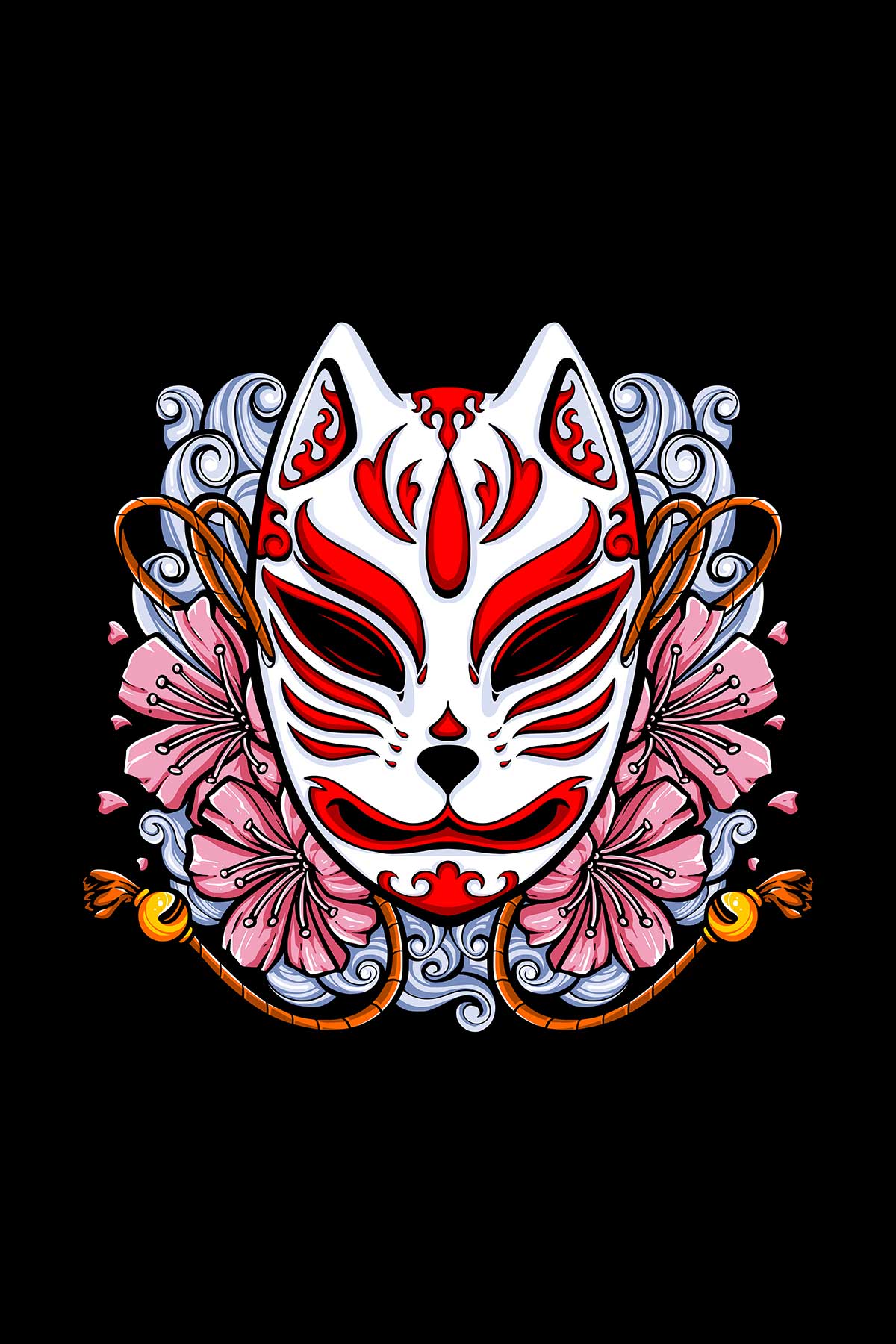 Japanese Kitsune Mask Graphic Art Oversized Unisex T-shirt