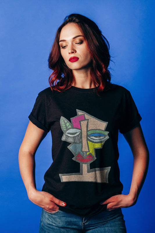 Abstract Embroidered Artwork Half Sleeve T-shirt For Women