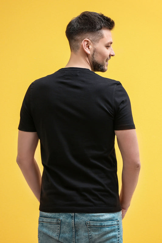 Abstract Collage Embroidered Artwork Half Sleeve Black T-shirt For Men