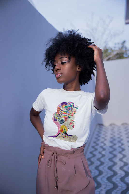 Abstract Embroidered Artwork Half Sleeve T-shirt For Women