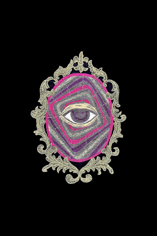 Sacred Eye Mirror Embroidered Artwork Black T-shirt For Men