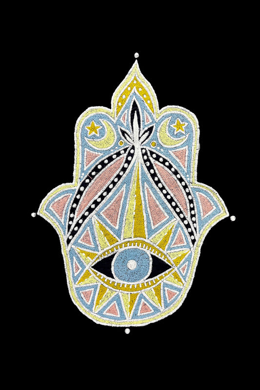 Khamsa Sacred Eye Mirror Embroidered Artwork Half Sleeve T-shirt For Men