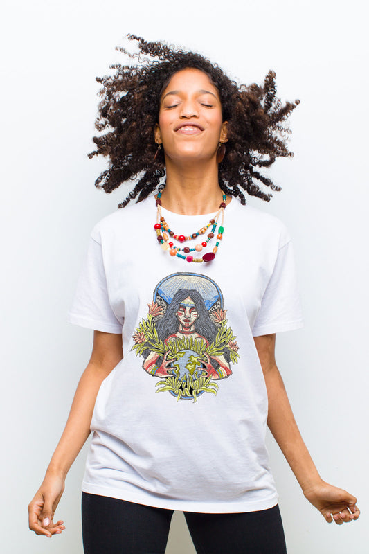 Mother Nature Embroidered Artwork Oversized T-shirt For Women