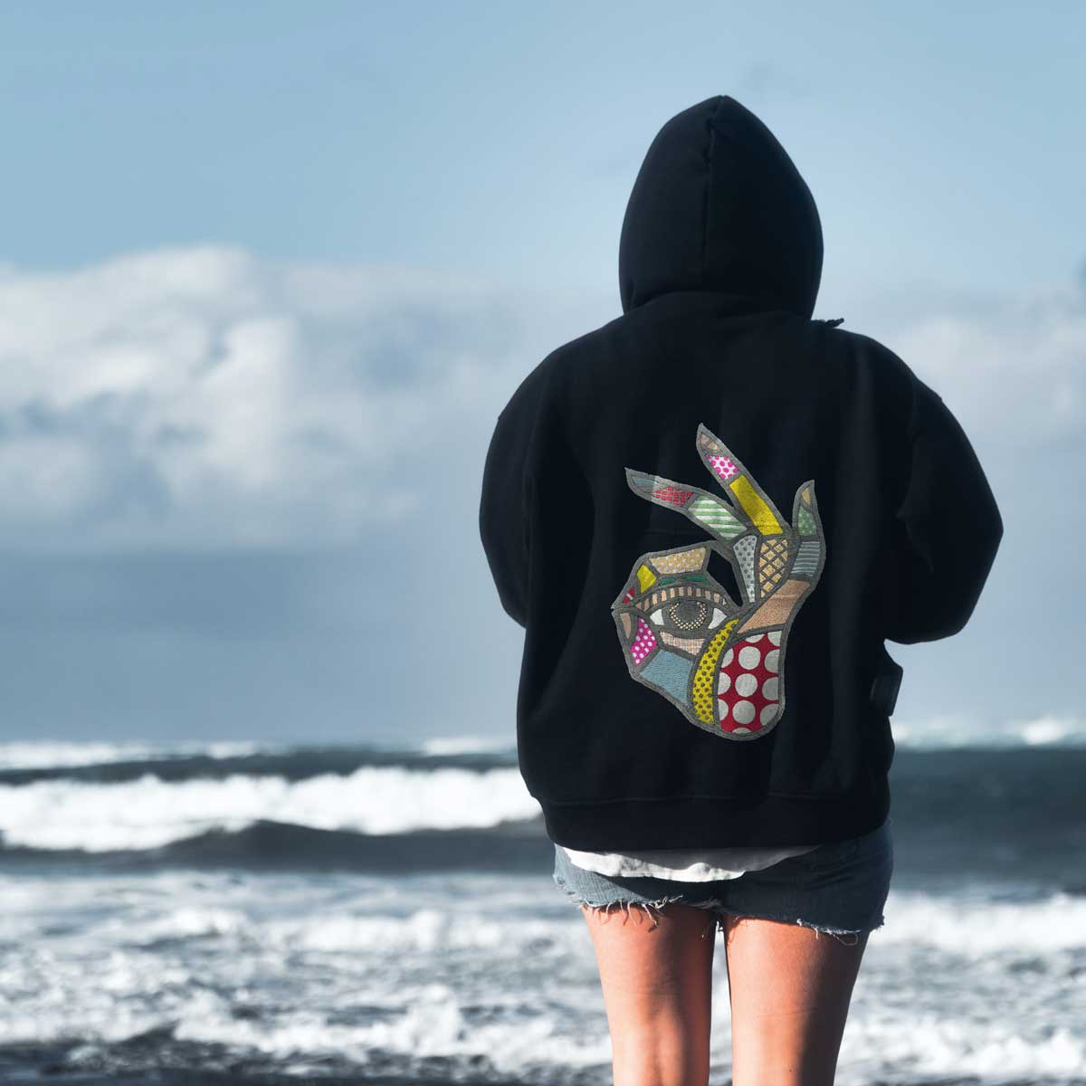 Hand Collage Embroidered Loose Fit Unisex Hoodie
