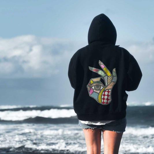 Hand Collage Embroidered Loose Fit Unisex Hoodie