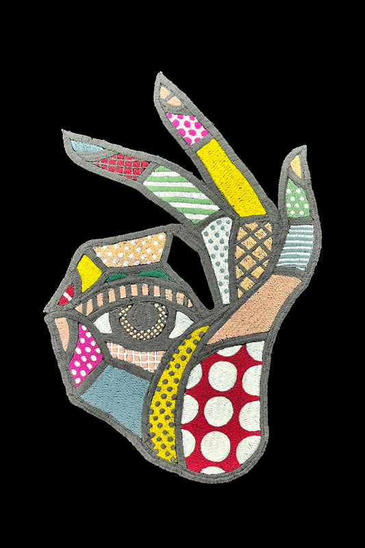Hand Collage Embroidered Artwork Half Sleeve T-shirt For Women