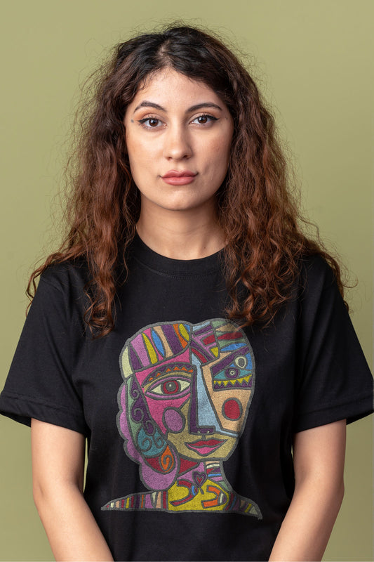Tribal Embroidered Artwork Half Sleeve T-shirt For Women