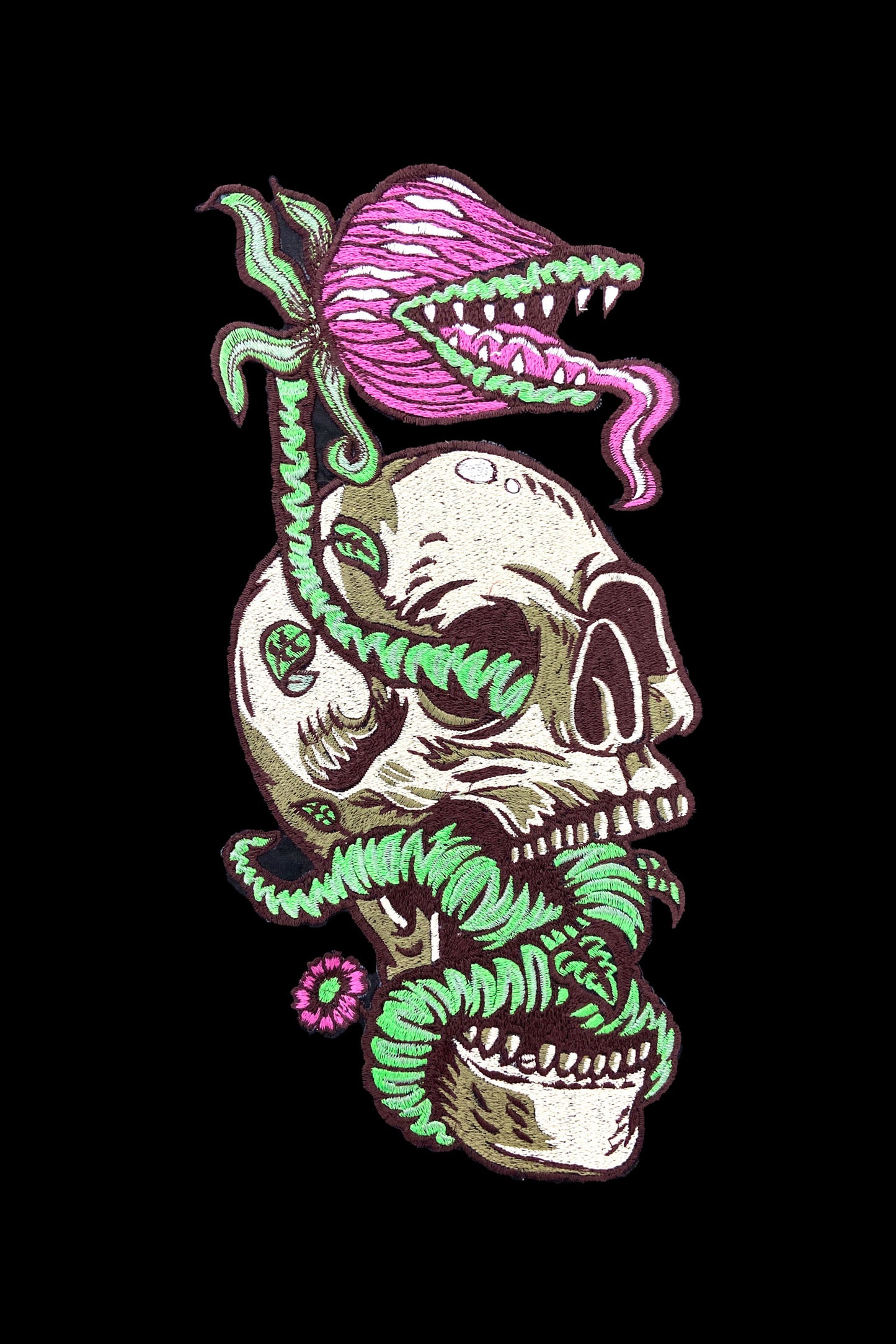 Skull Monster Embroidered Artwork Oversized Black T-shirt For Men