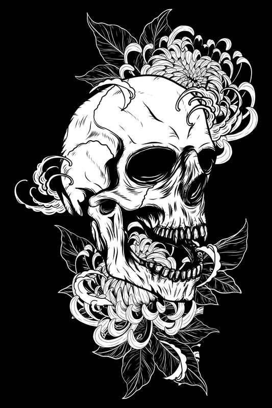 Japanese Line Art Skull Black Oversized T-shirt For Men