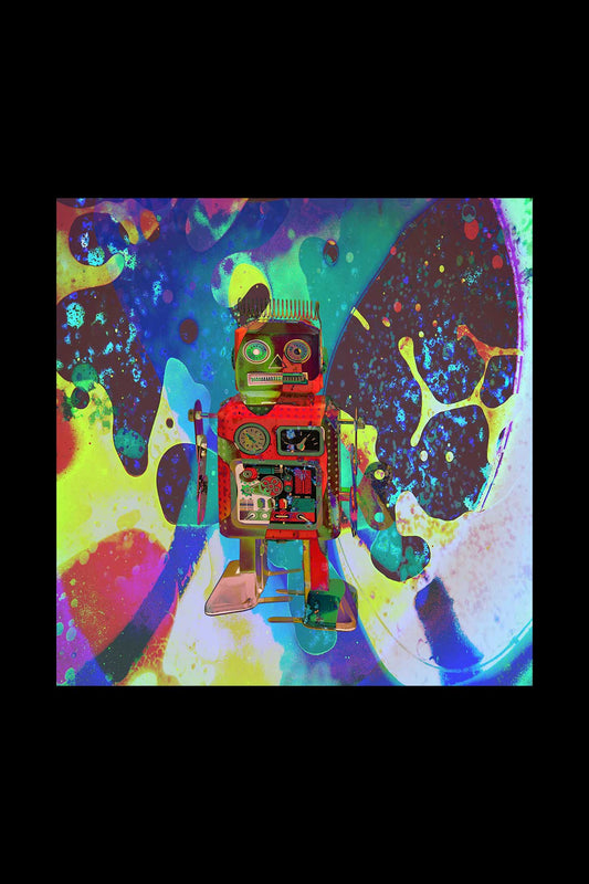 Little Red Robot On A  Acid Trip Black Oversized Unisex T-shirt