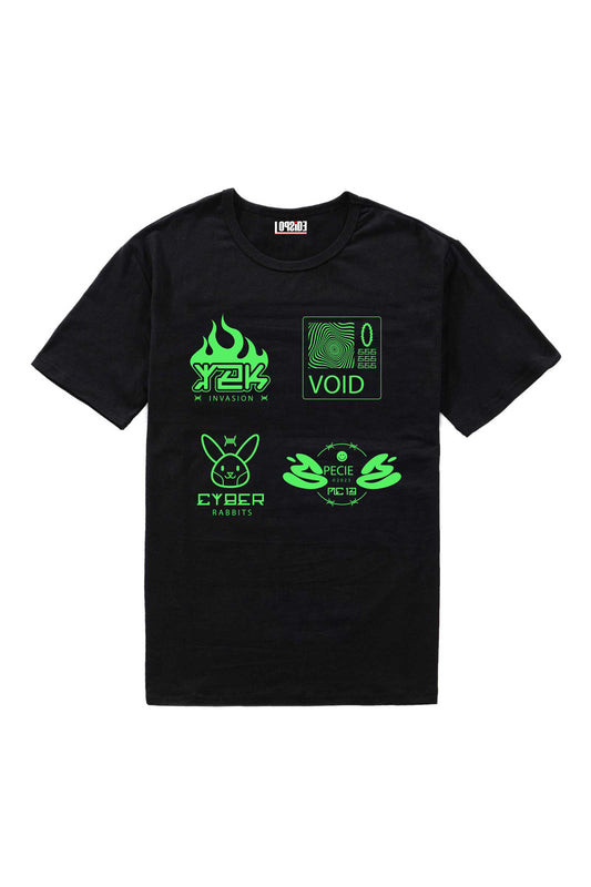 Y2K Cyber Rabbits Black Oversized Unisex T-shirt