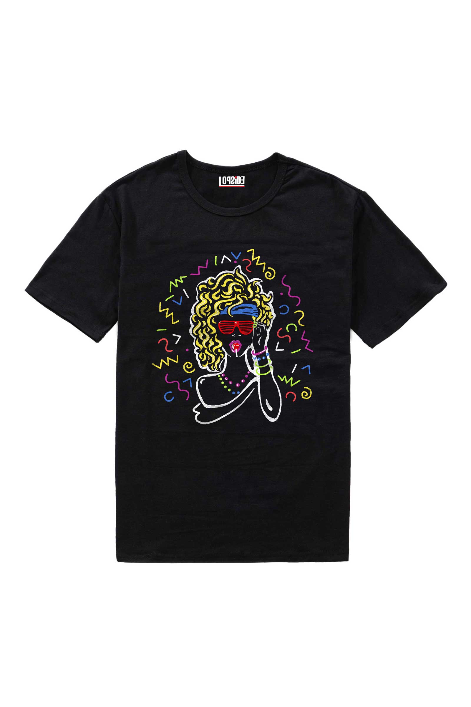 Girl In Eighties Style Background Black Oversized Unisex T-shirt