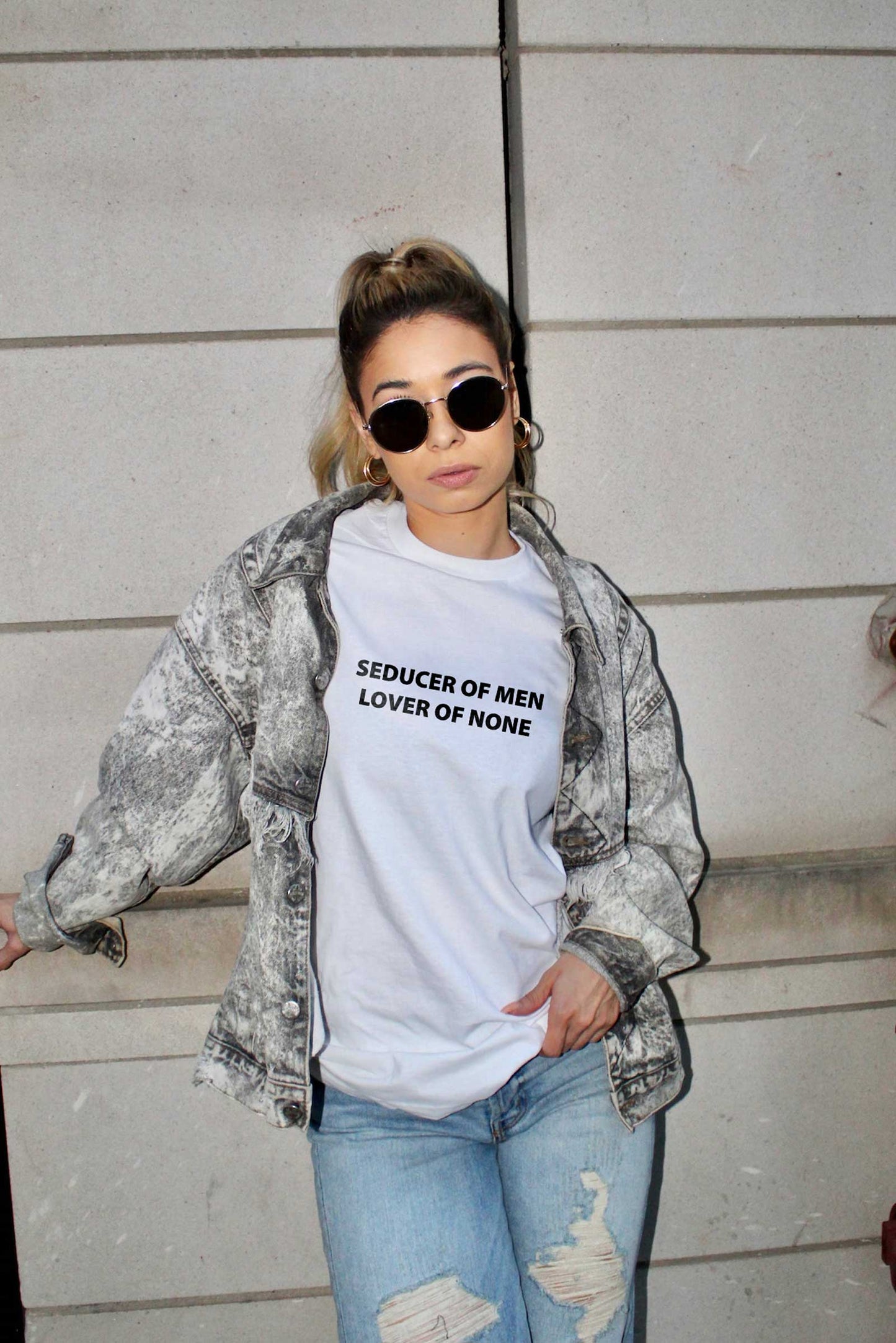 Seducer Of Men Lover Of None White T-shirt For Women
