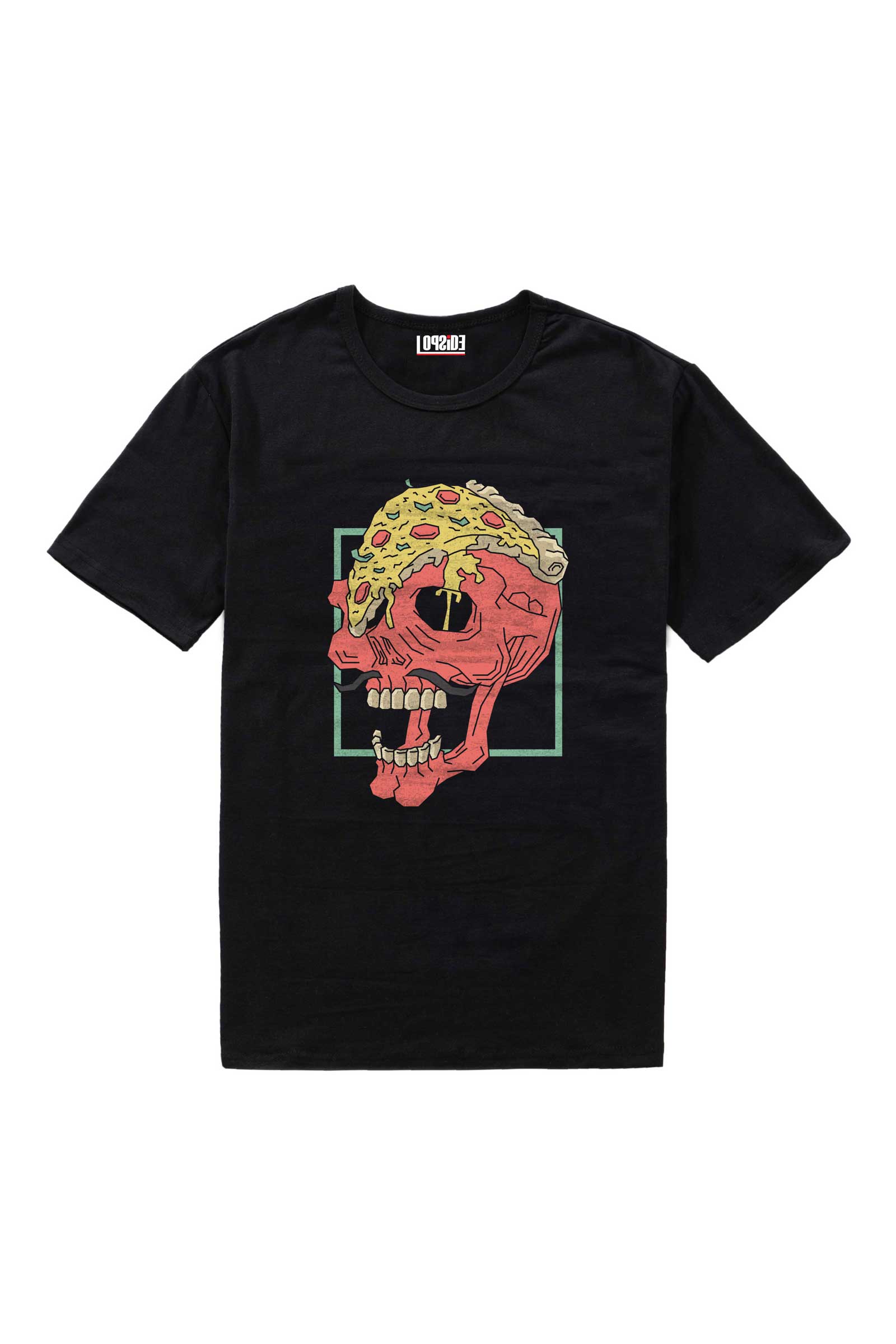 Retro Pizza Shull Head Black Oversized Unisex T-shirt