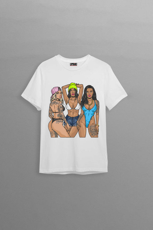 Tanned Bikini Girls White Oversized Unisex T-shirt