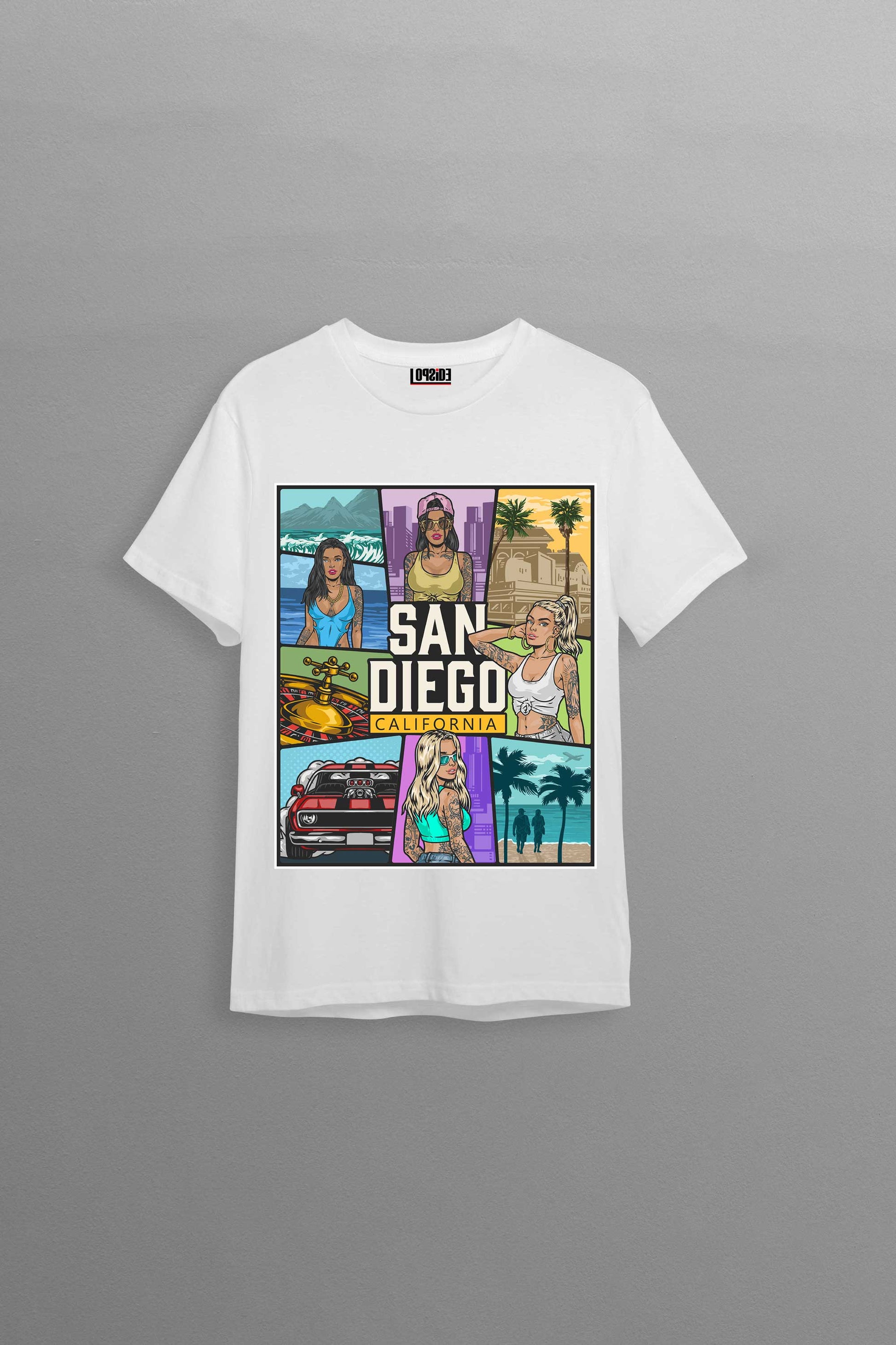San Diego Girls White Oversized Unisex T-shirt | Lopside Clothing