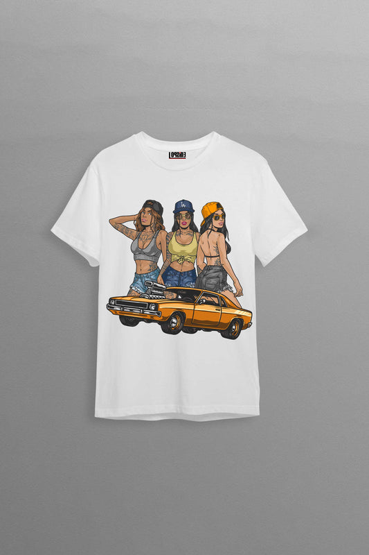 Street Racing Girls White Oversized Unisex T-shirt