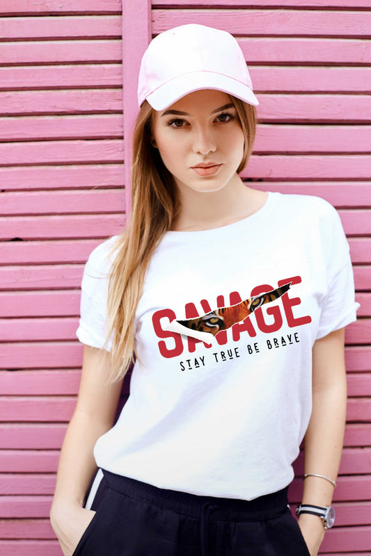 Savage Stay True Be Brave White T-shirt For Women