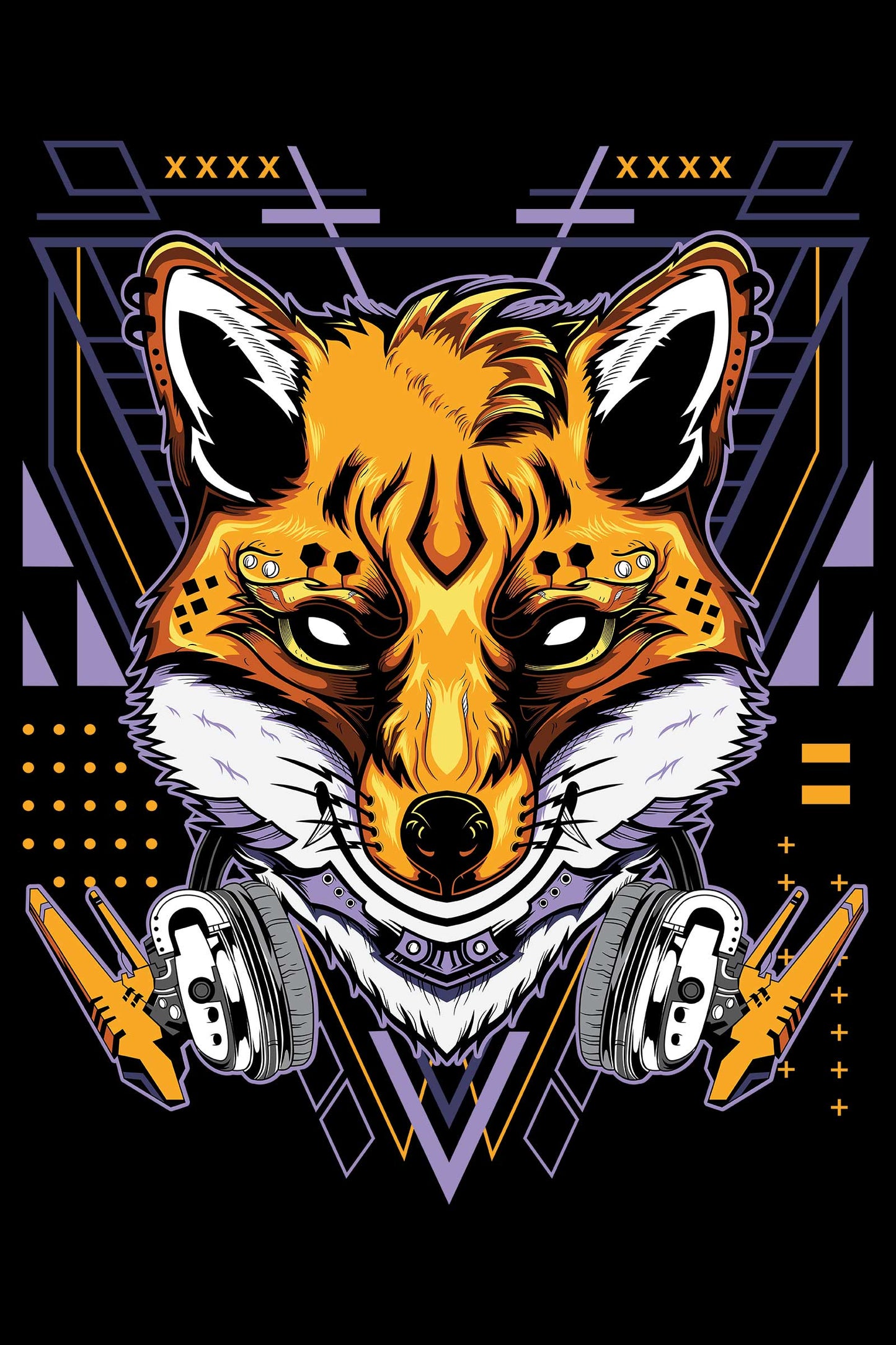 Modern Kitsune Demon Fox Black Oversized Unisex T-shirt