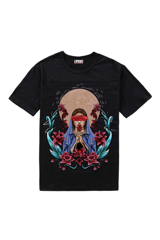 Maria With Flower Black Oversized Unisex T-shirt