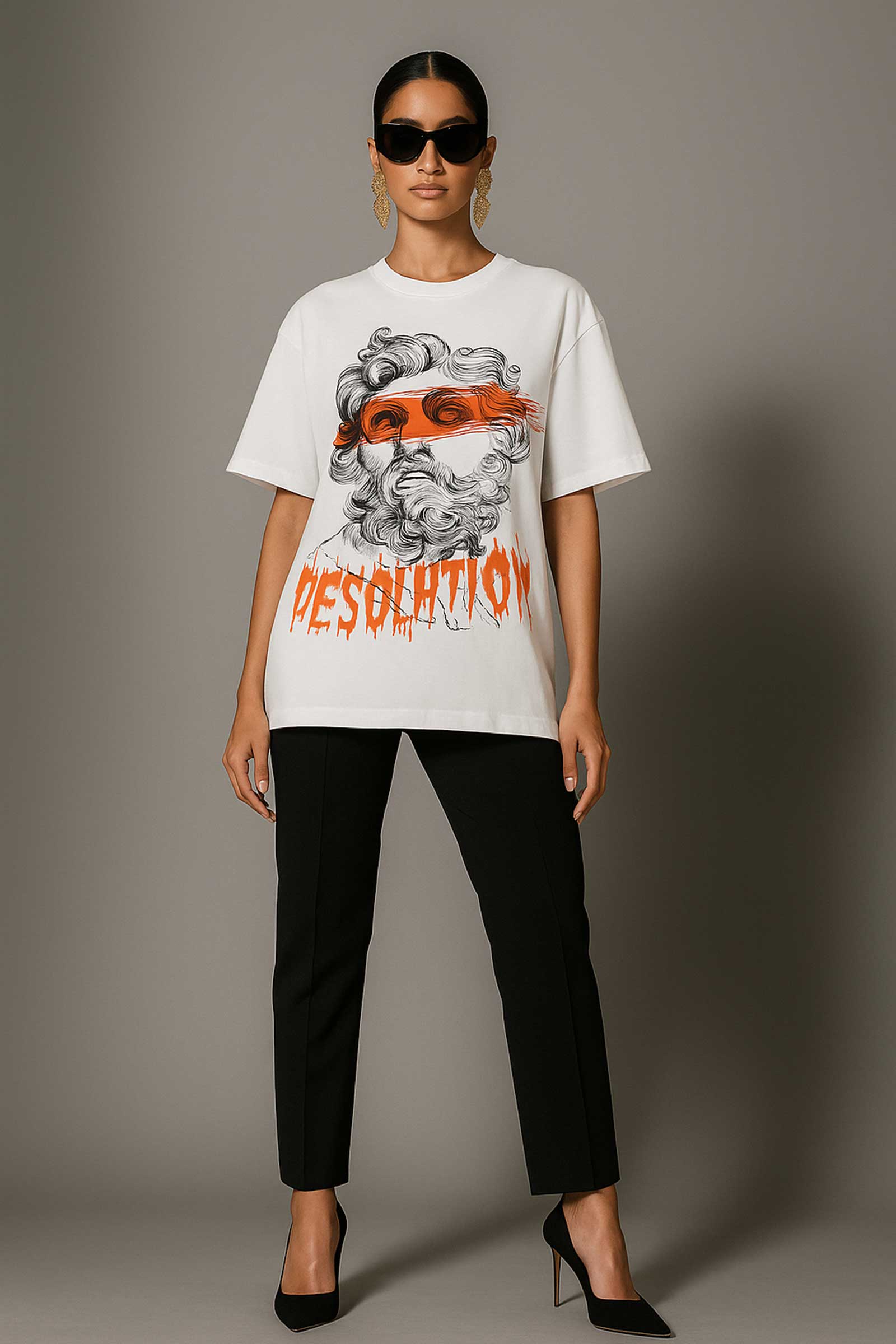 Ancient Greek Bust Desolution White Oversized T-shirt For Women