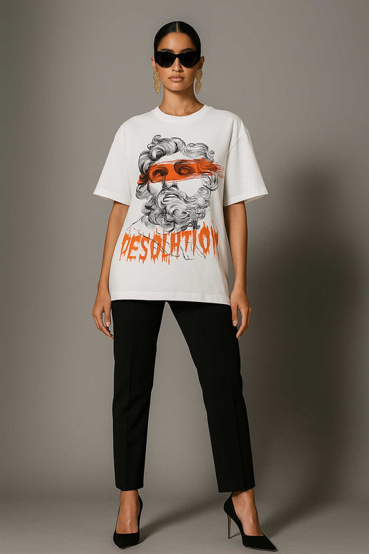 Ancient Greek Bust Desolution White Oversized T-shirt For Women