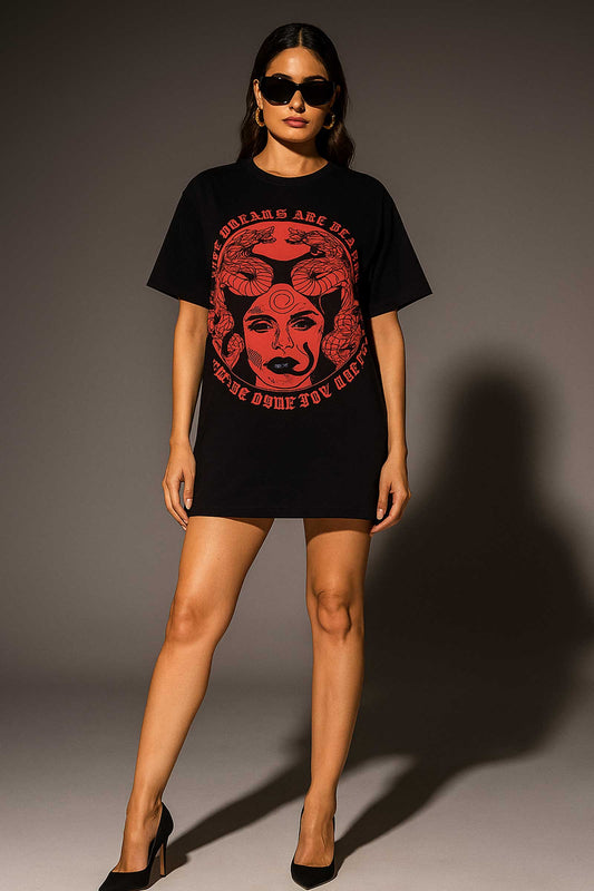 Medusa Face Black Oversized T-shirt For Women