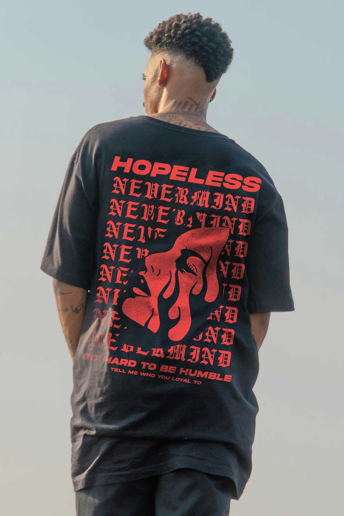 Hopeless Nevermind Streetwear Graphic Art Black Oversized T-shirt For Men