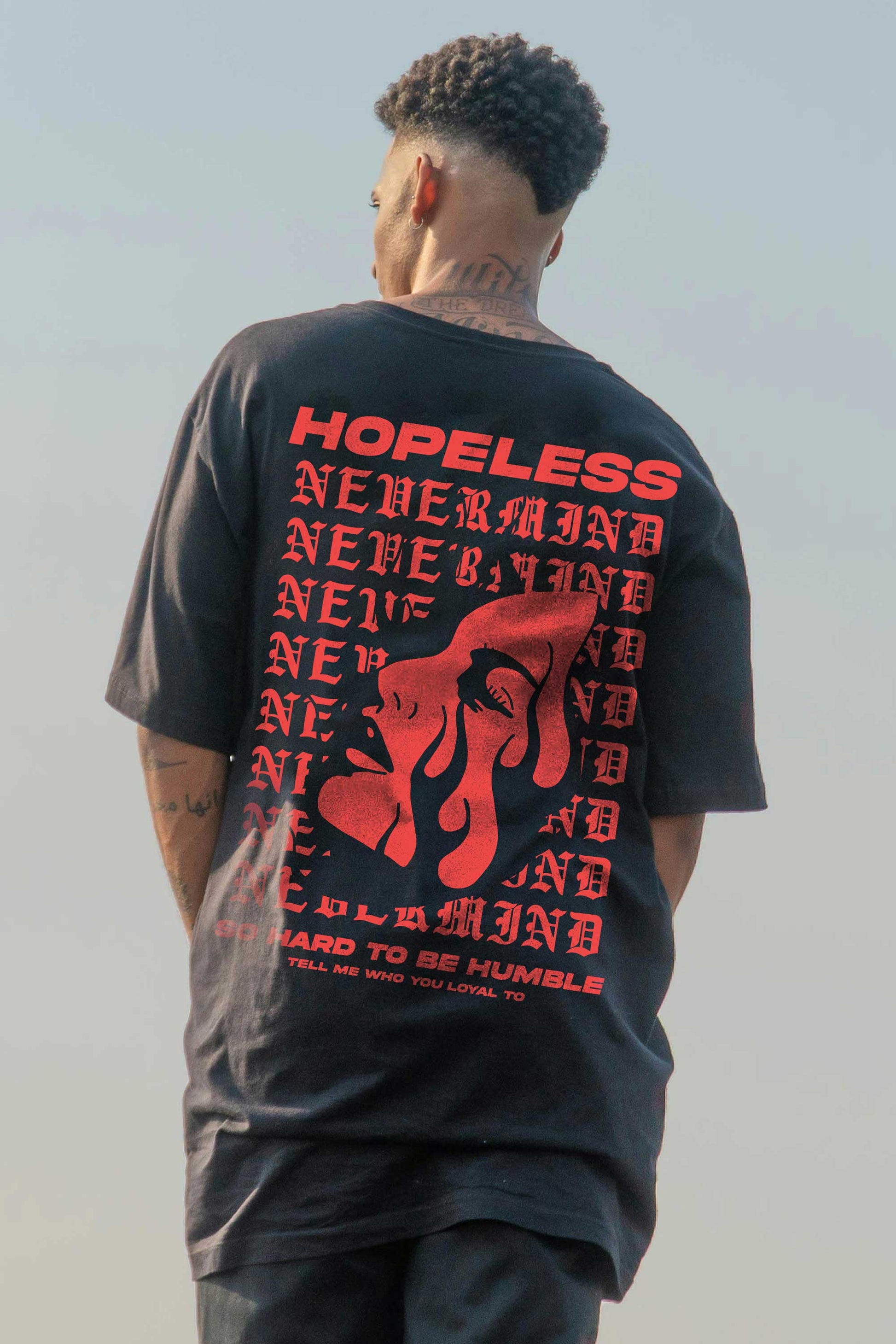 Hopeless Nevermind Streetwear Graphic Art Black Oversized T-shirt For Men