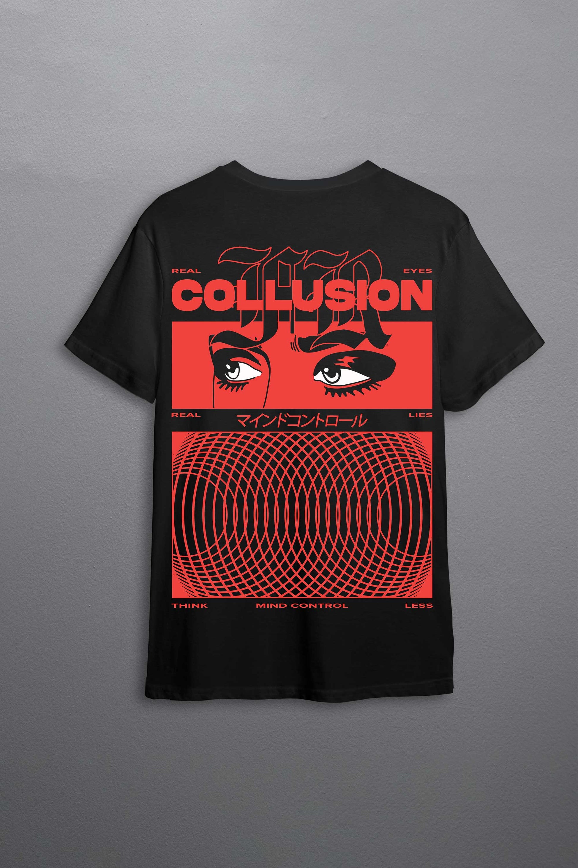 Manga Face Collusion-Mind Control Black Oversized Unisex T-shirt