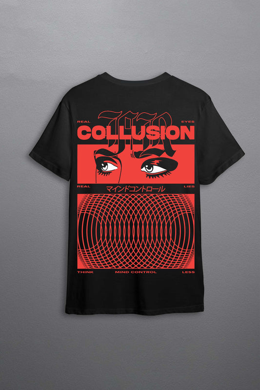 Manga Face Collusion-Mind Control Black Oversized Unisex T-shirt
