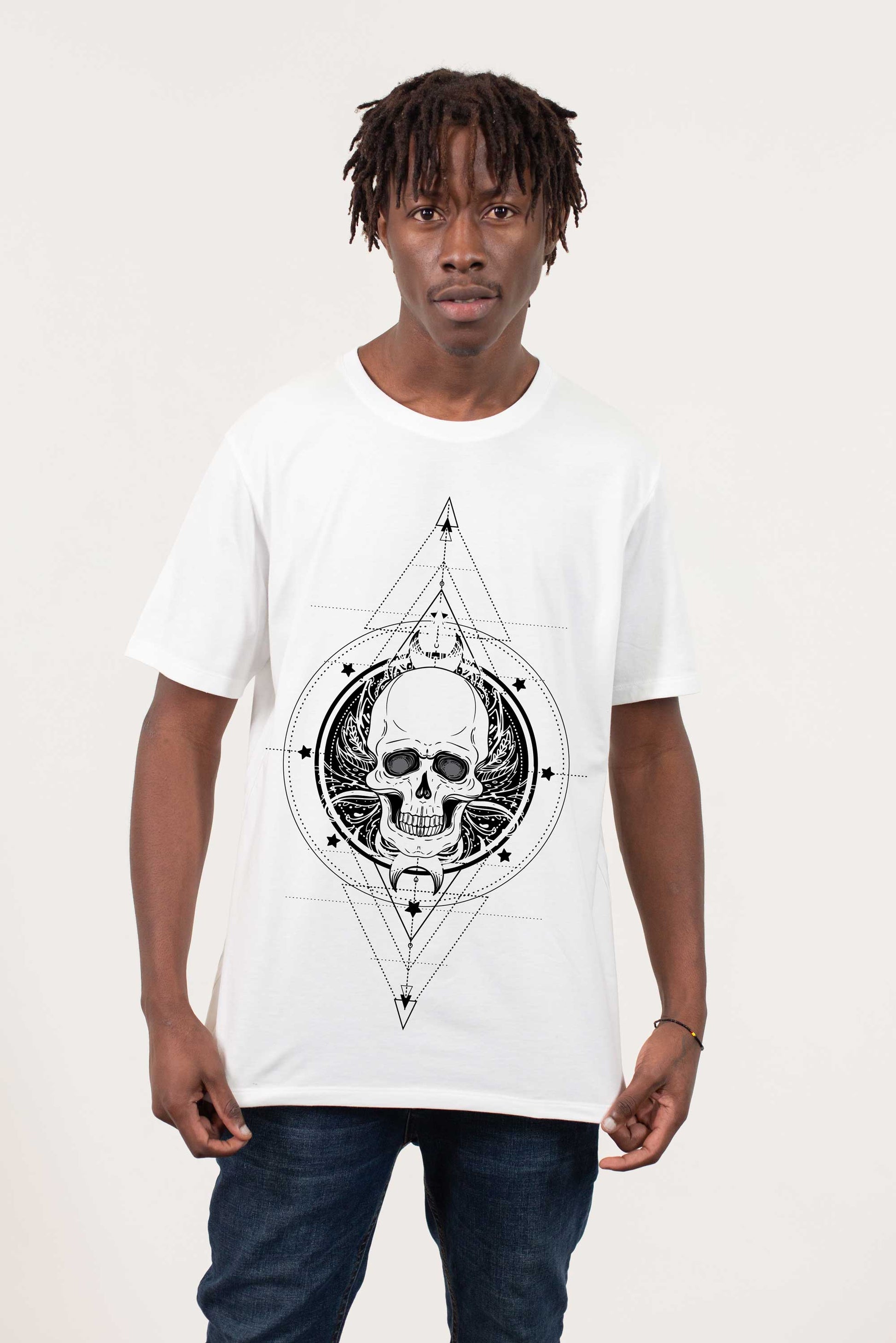 Skull Sacred Geometry White Oversized T-shirt For Men