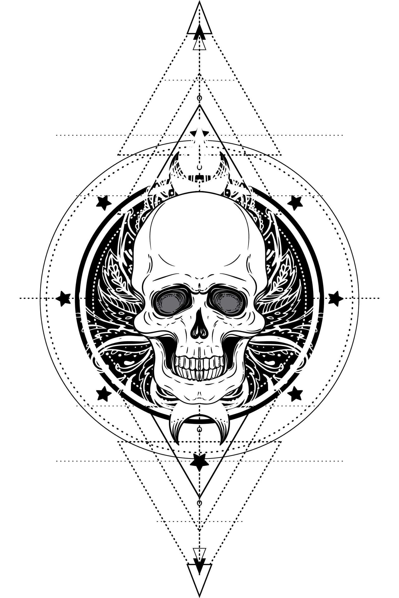 Skull Sacred Geometry White Oversized T-shirt For Men