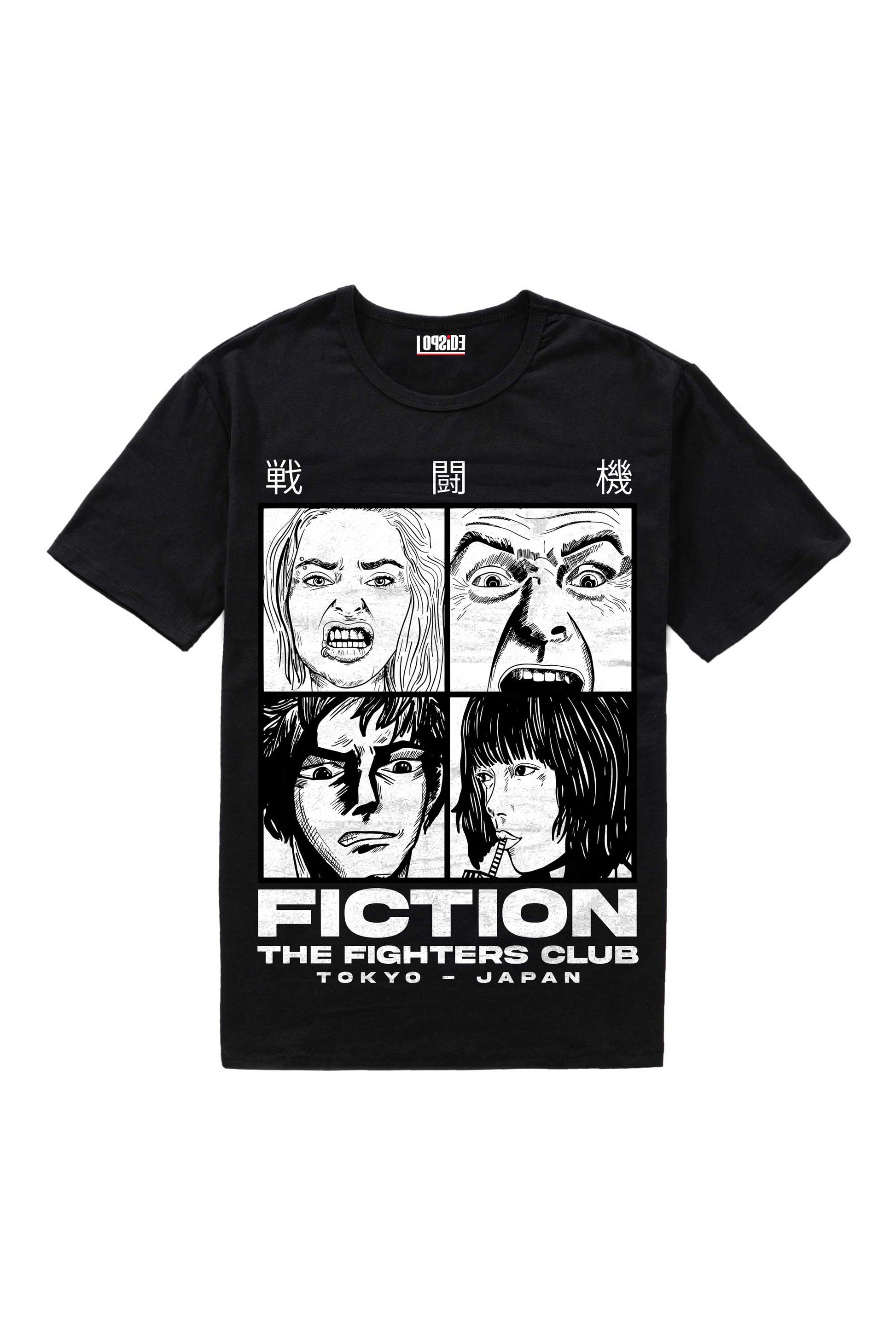 Manga Face Fiction The Fighters Club Black Oversized Unisex T-shirt