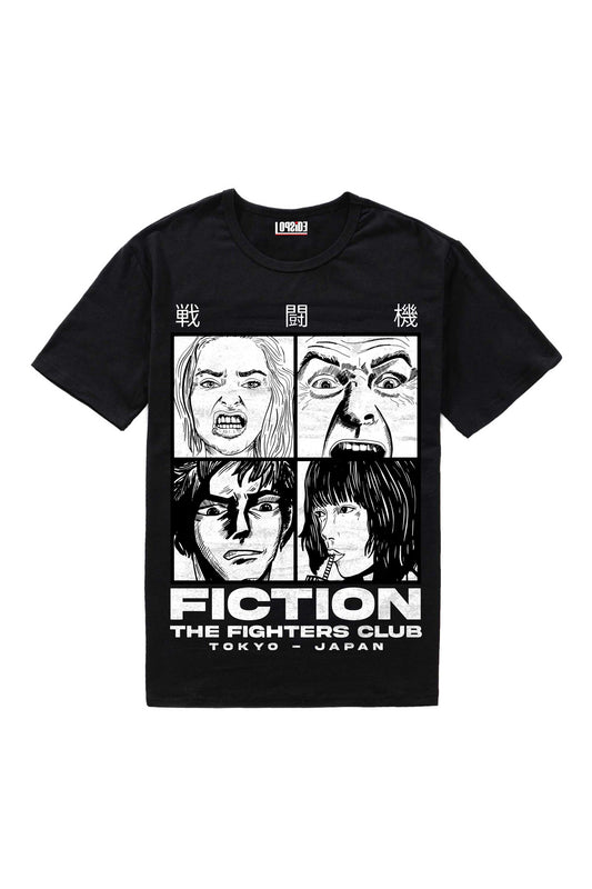 Manga Face Fiction The Fighters Club Black Oversized Unisex T-shirt