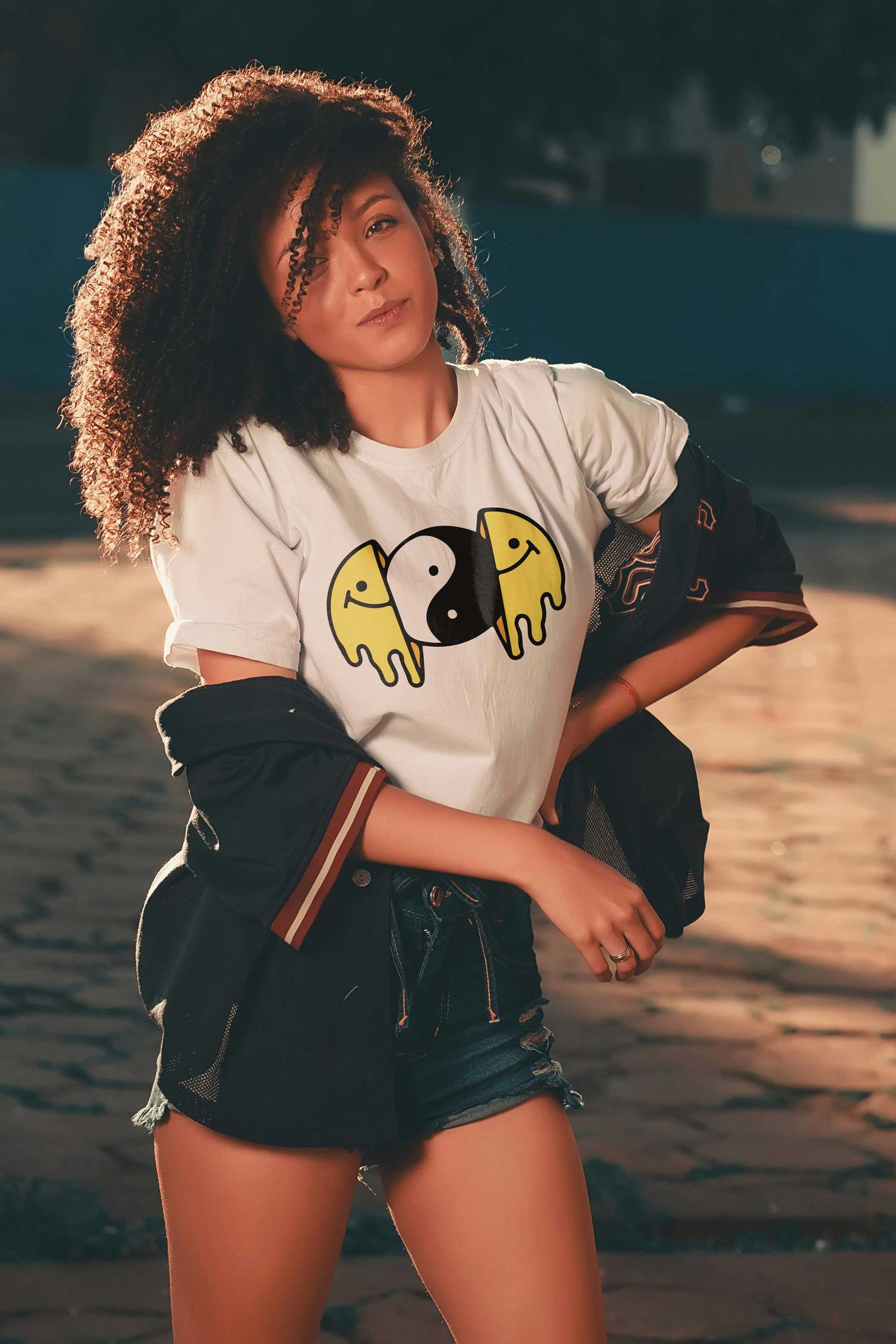 Distorted Smile Face White T-shirt For Women
