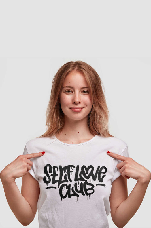 Self Love Club Street Art Printed White T-shirt For Women