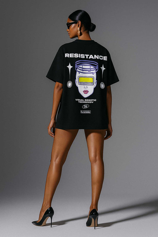 Resistance Streetwear Art Black Oversized T-shirt For Women