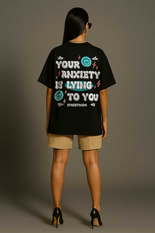 Anxiety Streetwear Art Black Oversized T-shirt For Women