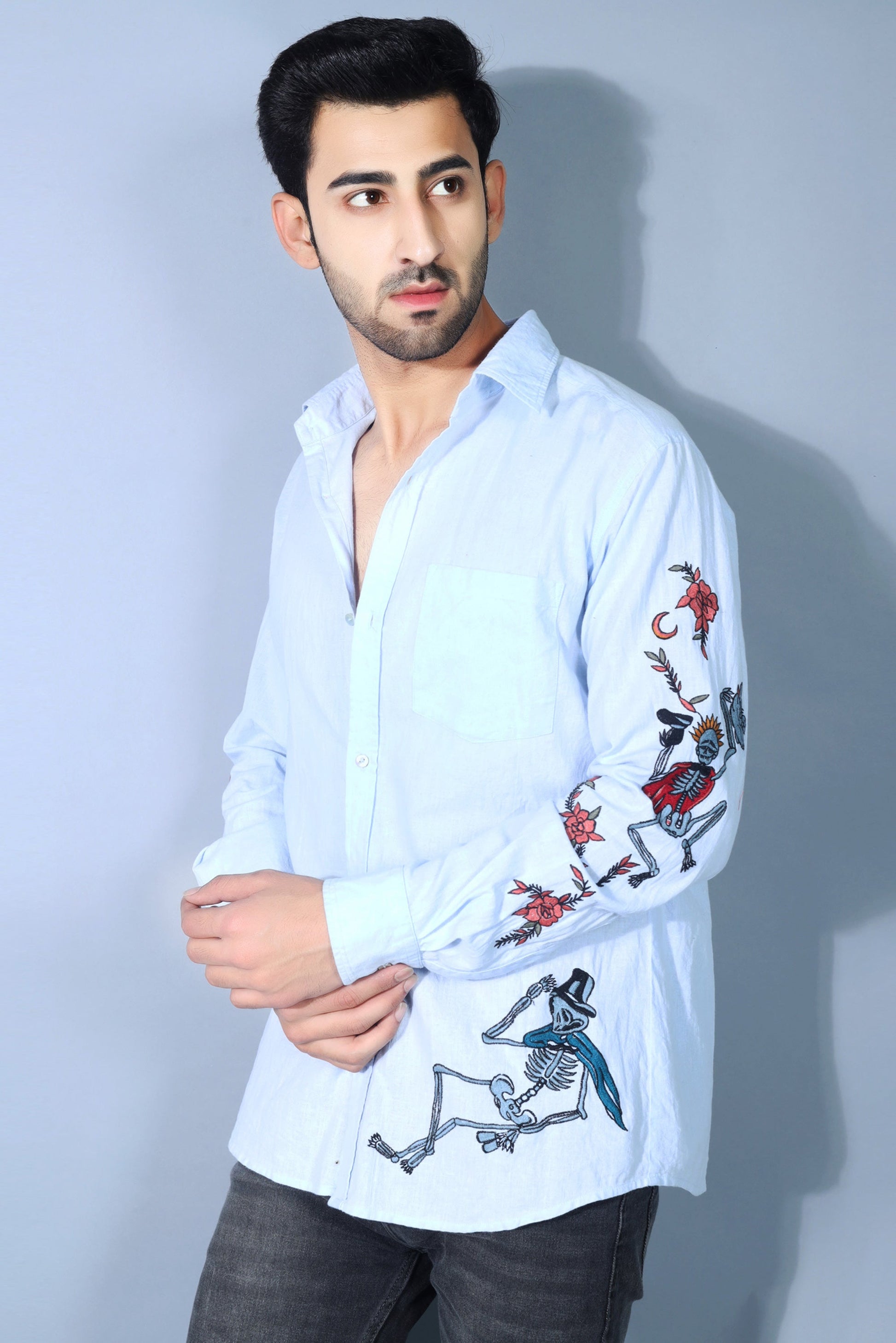 Jayden Men's Embroidered Shirt - Blue Color
