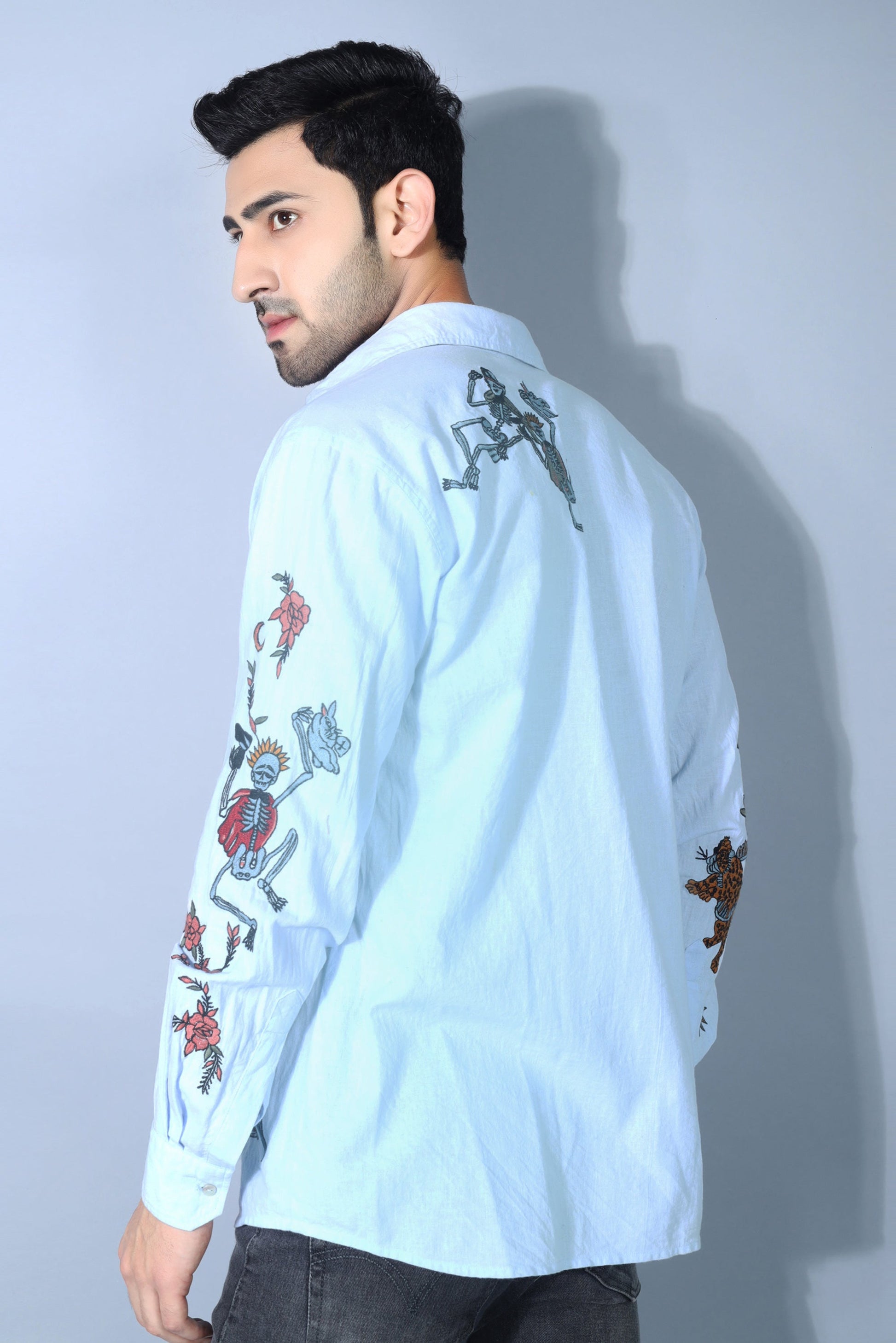 Jayden Men's Embroidered Shirt - Blue Color