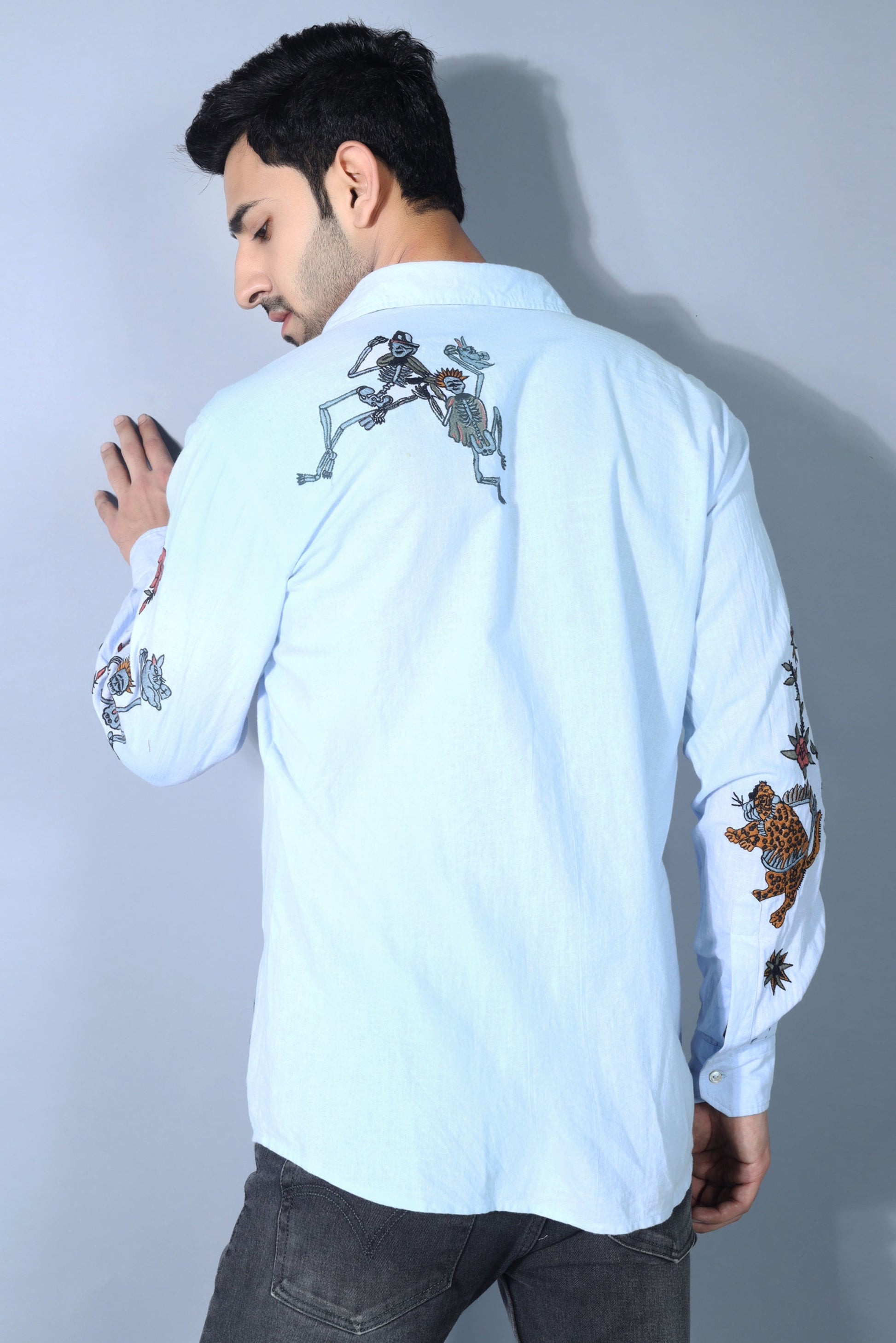 Jayden Men's Embroidered Shirt - Blue Color