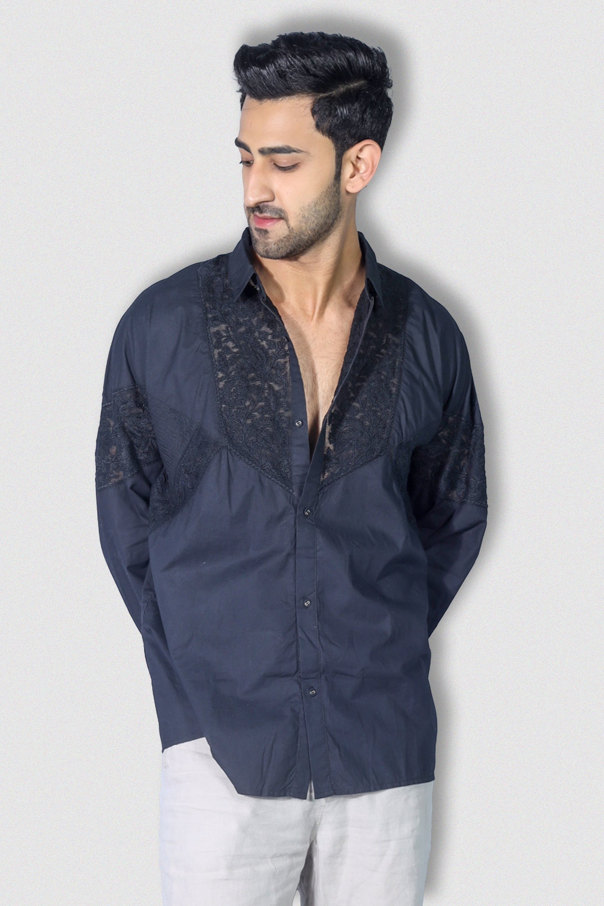 Joseph Mens's Embroidered Black Shirt