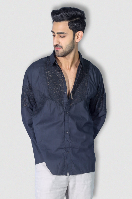 Joseph Mens's Embroidered Black Shirt